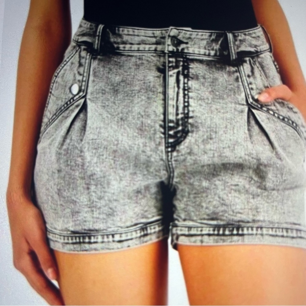 New INC Denim Exodic Escapes Black Acid Wash denim shorts